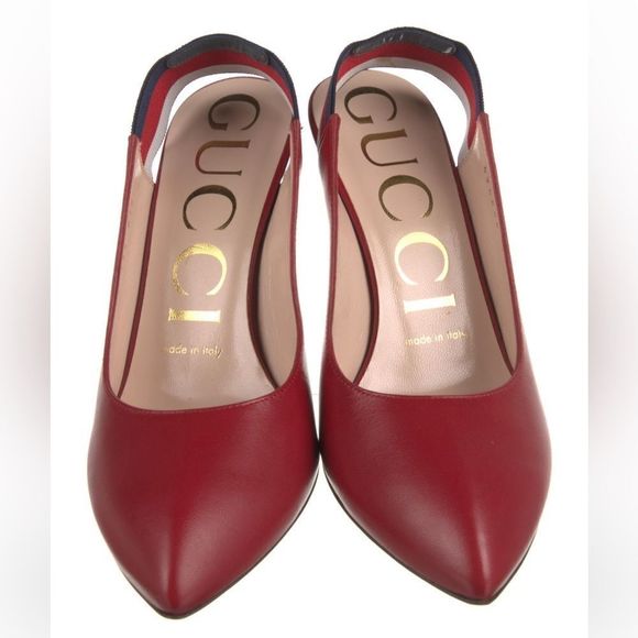 New Gucci Sylvie Red Leather Web Slingback Size 9/ 39 - Picture 11 of 12
